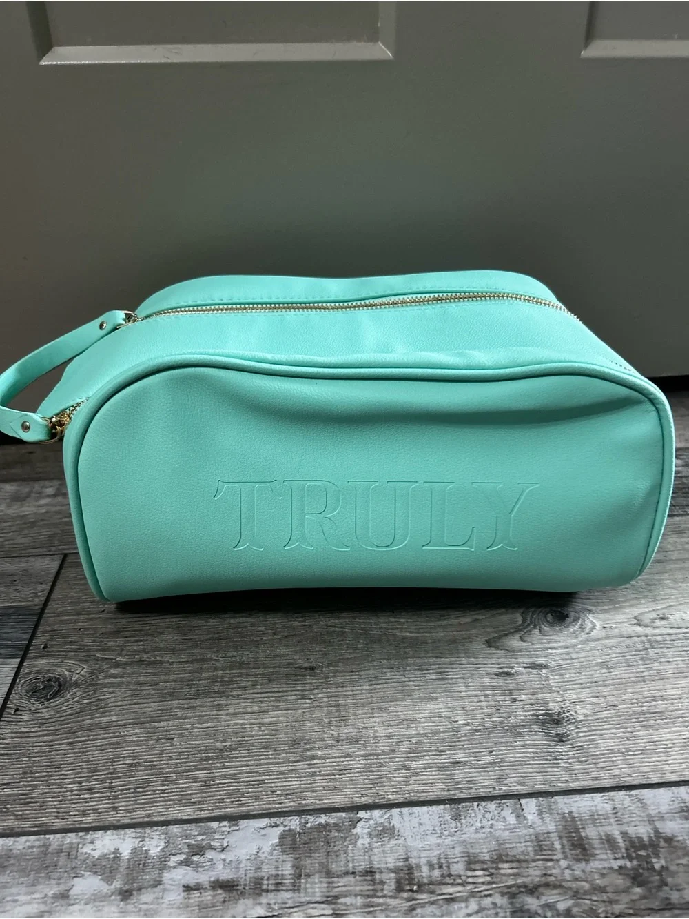TRULY Mint Teal Double-Zip Cosmetic Case embossed travel vanity make up